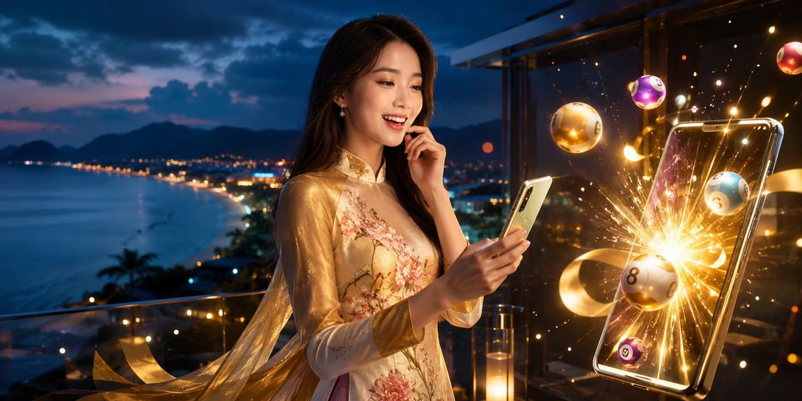 Người phụ nữ mặc áo dài tham gia xổ số trực tuyến tại Côn Đảo