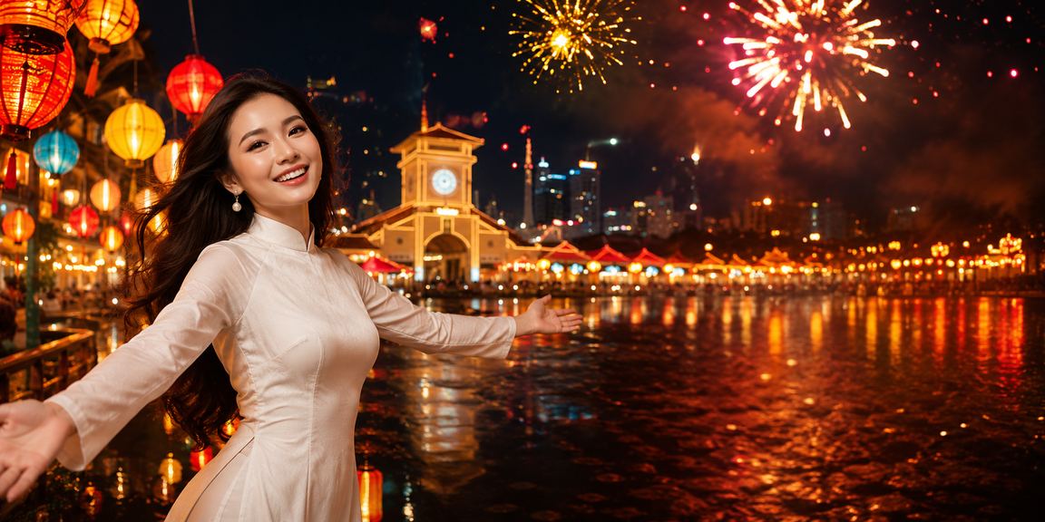 Cảnh đêm TP. Hồ Chí Minh với đèn lồng và sòng bạc trực tuyến xspy